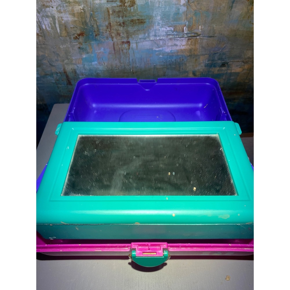 Vintage Caboodles Makeup Case Purple Pink Teal Mirror 90s Retro Organizer Box - Picture 2 of 5